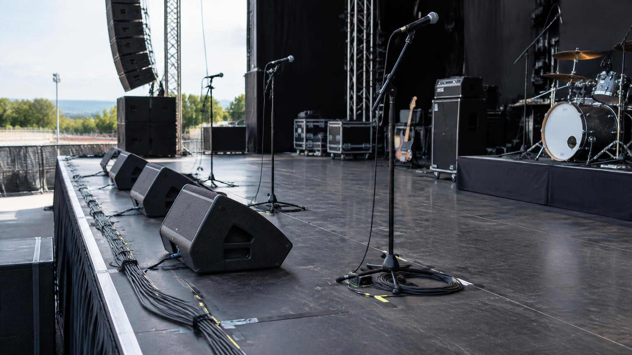 Stage with monitors and equipment ready for a performance
