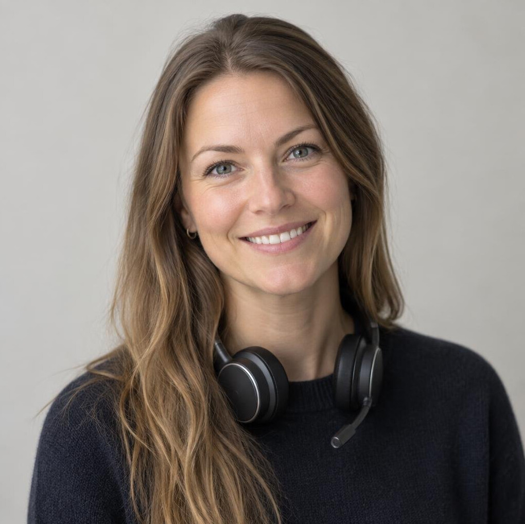 Portrait of a woman with long hair smiling